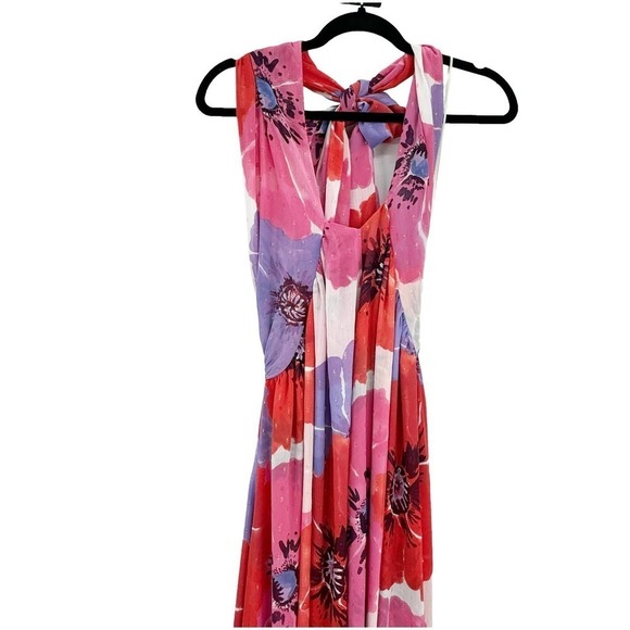 MISA Los Angeles Alexandra Floral & Metallic Halterneck Dress Pink Size L NWOT - Picture 7 of 12